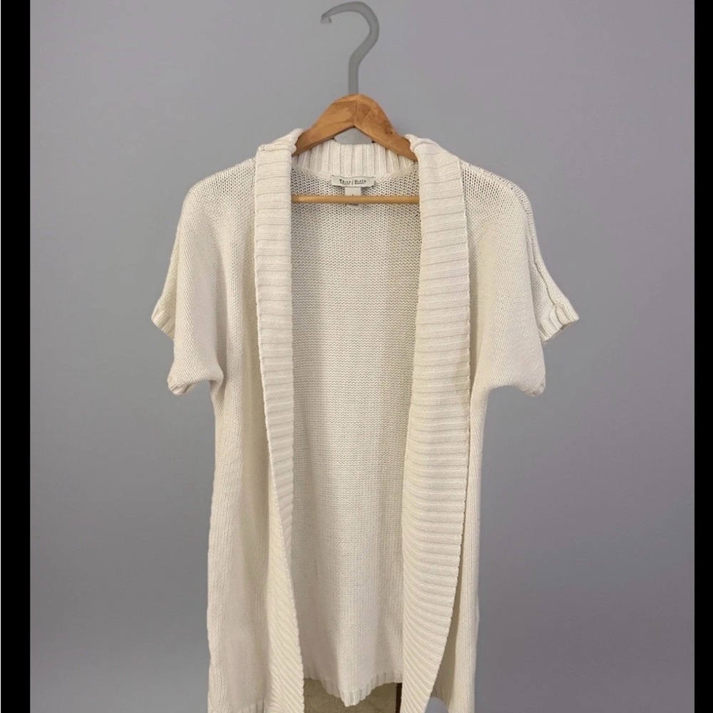 White House Black Market Open-Front Short Sleeve Cardigan Sweater - White Size L